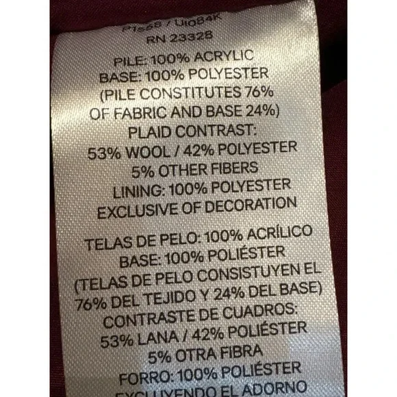 Pendleton Burgandy Sherpa pull over pleaid wool accents L - Picture 6 of 10